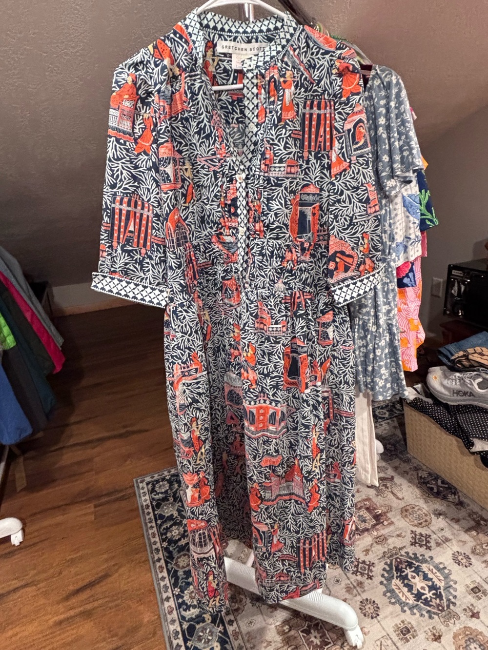 Gretchen Scott Designs Navy and Coral Printed Maxi Dress